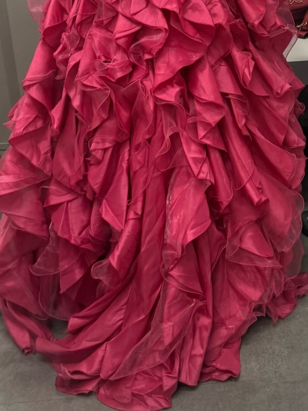 Hot Pink Formal Gown Medium Ruffled Tiered Princess Sequins - Picture 10 of 10